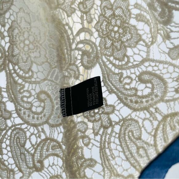 🆕 Michael Simon crocheted button jacket with denim trim NWT cardigan size med - Picture 8 of 15